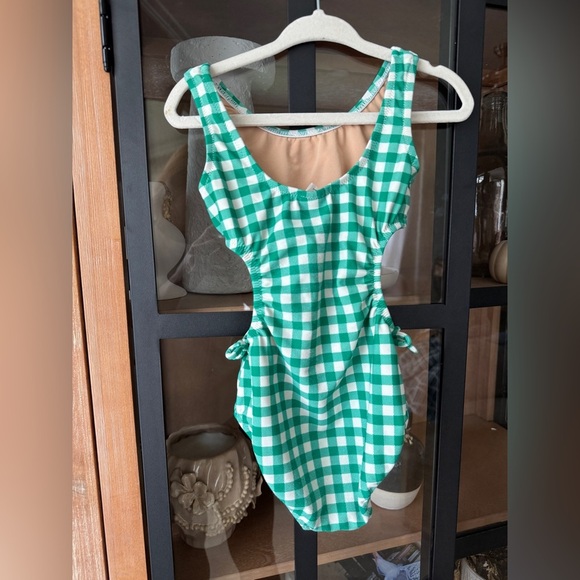 Crewcuts gingham one piece swimsuit cutouts scoop back kelly bows toddler girl - Picture 2 of 7